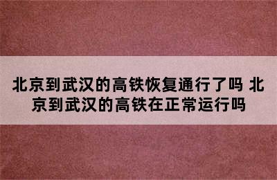 北京到武汉的高铁恢复通行了吗 北京到武汉的高铁在正常运行吗